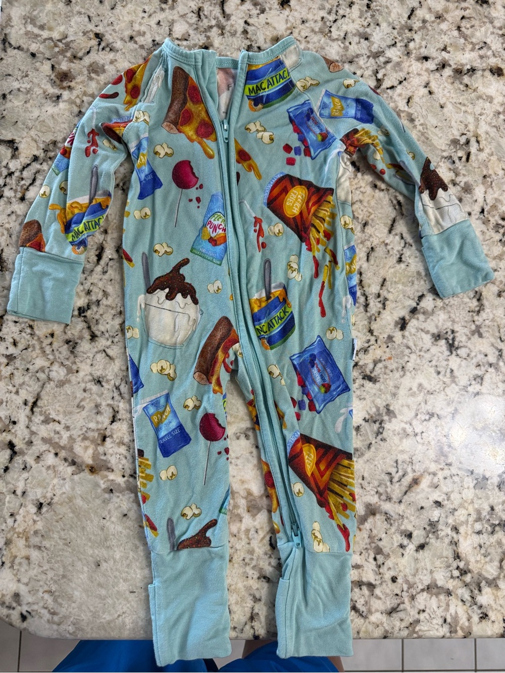 Fletch bamboo One-Piece Pajama-“Toddler Food Group” Print 3-6mo